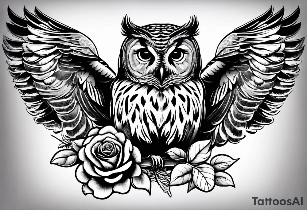 Barred owl and a rose tattoo idea