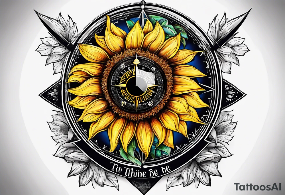 Sunflower and a compass, with the words "To Thine Own Self Be True" tattoo idea