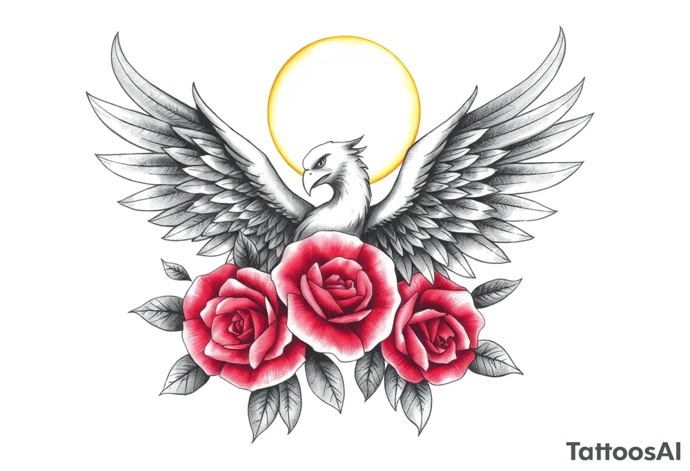 Fenix con rosas y la luna tattoo idea