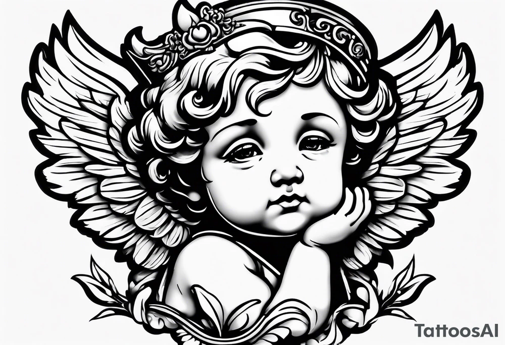 Cherub looking down tattoo idea