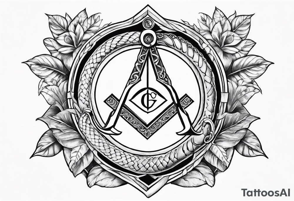 staff of caduceus square and compass freemason snakes tattoo idea