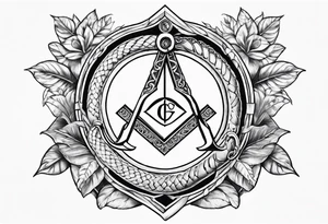 staff of caduceus square and compass freemason snakes tattoo idea