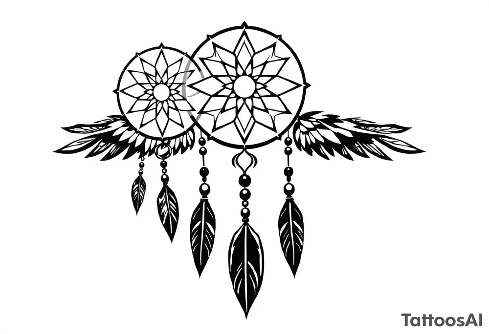 native dreamcatcher with flowing feathers and sacred beads tattoo idea