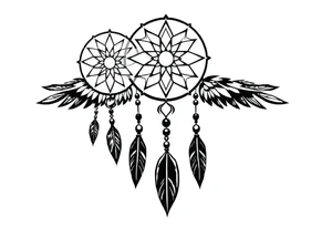 native dreamcatcher with flowing feathers and sacred beads tattoo idea
