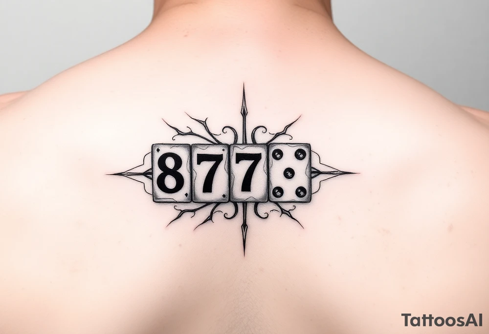 dominosteine mit den augen nummern 8 7 6 und beim letzten unten 6 und oben die Inizialen JH tattoo idea