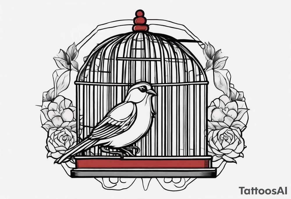 neo traditional decoration only on the left side, on the top of a long bird cage tattoo idea