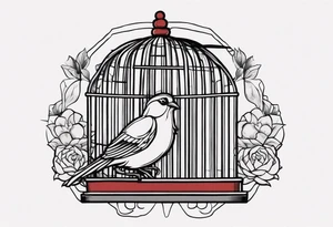 neo traditional decoration only on the left side, on the top of a long bird cage tattoo idea