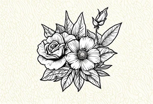 A daisy and a rose with gladiolus flowers weaving through tattoo idea