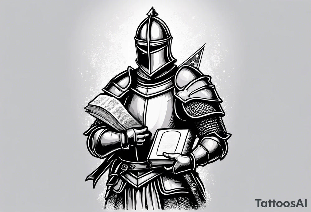 knight holding a bible over his head tattoo idea