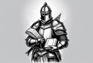 knight holding a bible over his head tattoo idea