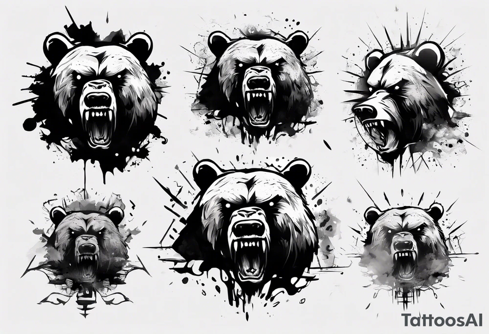 Angry bear coming up behind a city tattoo idea