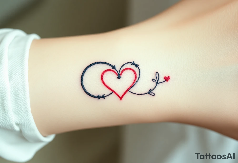 A double infinity symbol, with one loop representing the couple and the other the family, intertwined with a heart tattoo idea