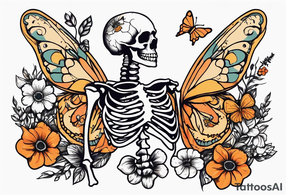 full body skeleton in pieces

 flowers and butterflies
simple design minimal words "dry bones come alive" tattoo idea