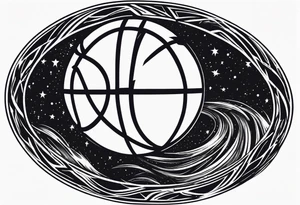 Basketball as a shooting star in a black hole that’s a basketball hoop tattoo idea