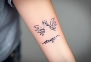 A divine woman with  wings made of delicate lace and vines, symbolizing Virgo’s purity and the word virgo tattoo idea
