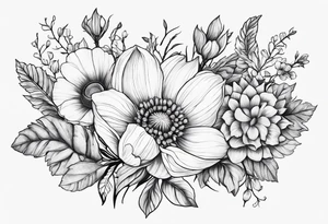 February and October and June birthflowers together small design for ribs tattoo idea