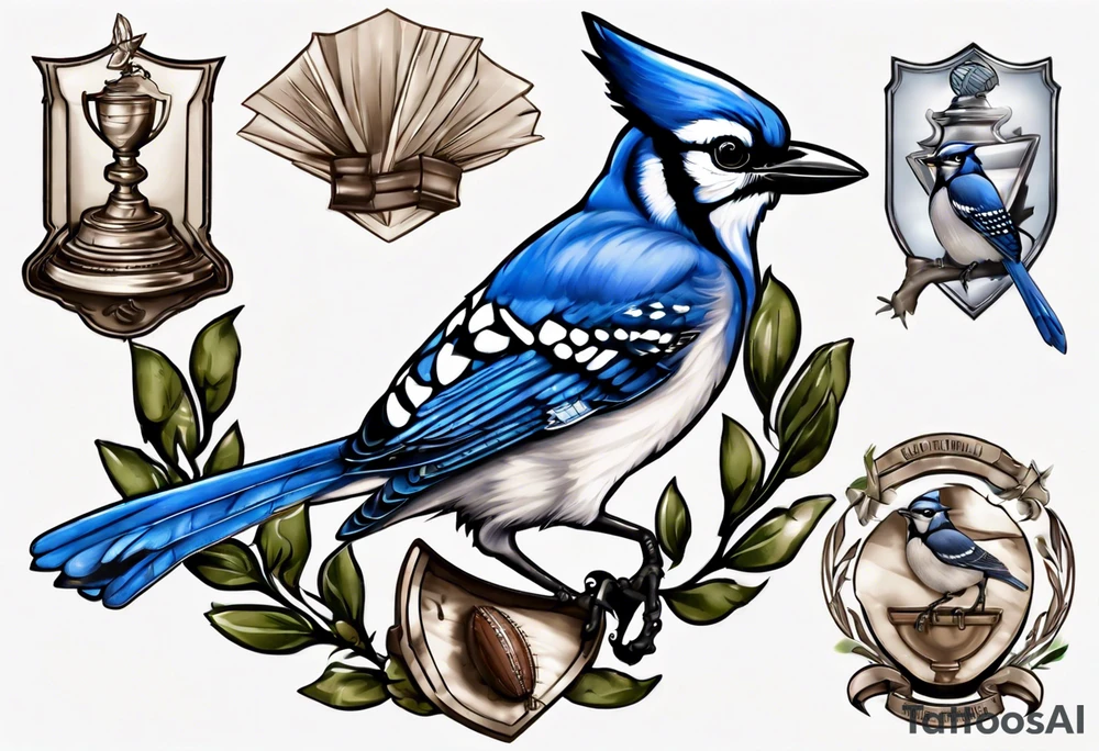 bluejay with cricket trophy tattoo idea