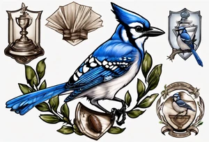 bluejay with cricket trophy tattoo idea