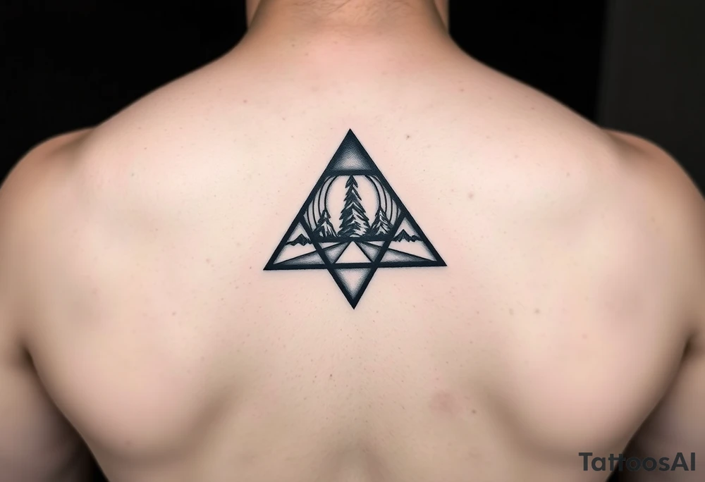 Geometric small triangle about different paths in life merge together and become stronger together while being psychedelic and trippy tattoo idea