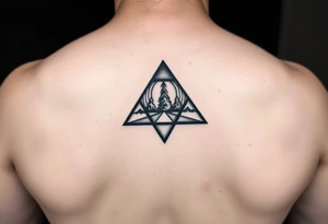 Geometric small triangle about different paths in life merge together and become stronger together while being psychedelic and trippy tattoo idea
