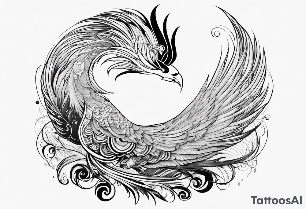 graceful asian style phoenix with extra long tail feathers and a long neck tattoo idea