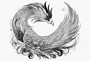 graceful asian style phoenix with extra long tail feathers and a long neck tattoo idea