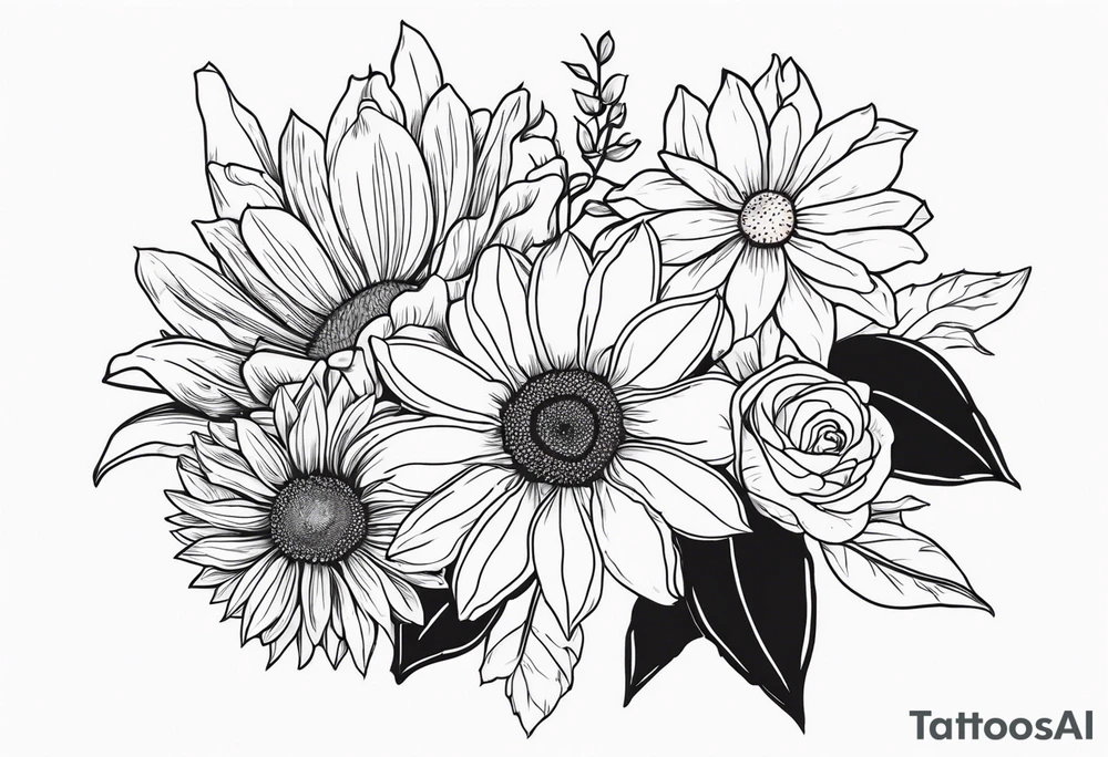 Sunflower daffodil, daisy, rose Adler, chrysanthemum, holly tattoo idea