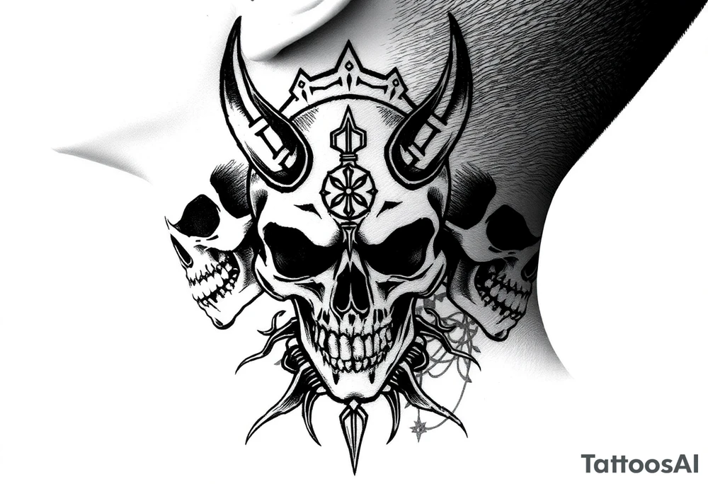 Tribal skulls of the devil with Japanese signs of the dead tattoo idea