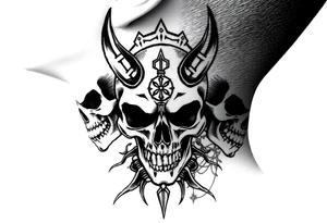 Tribal skulls of the devil with Japanese signs of the dead tattoo idea