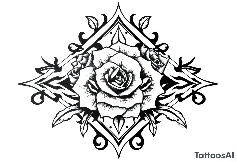 Roses inside of an elongated diamond shape tattoo idea