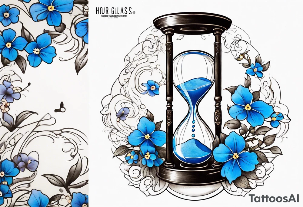 Hour glass, with falling forget me not petals tattoo idea