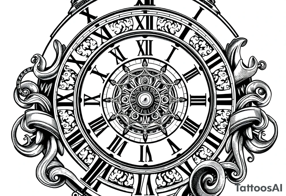 vintage roman numerals within ornate clockwork mechanism tattoo idea