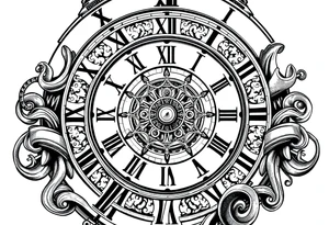 vintage roman numerals within ornate clockwork mechanism tattoo idea