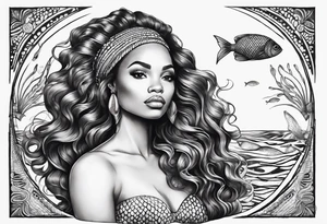 african mermaid in clam shell tattoo idea