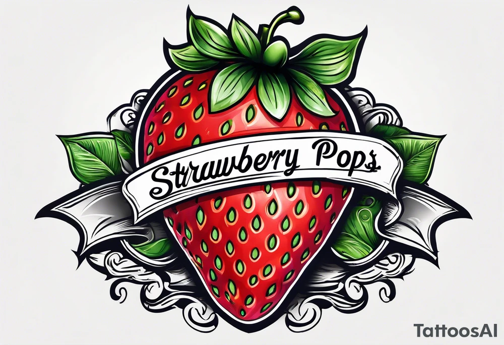 strawberry alone wrapped in banner saying Pops tattoo idea