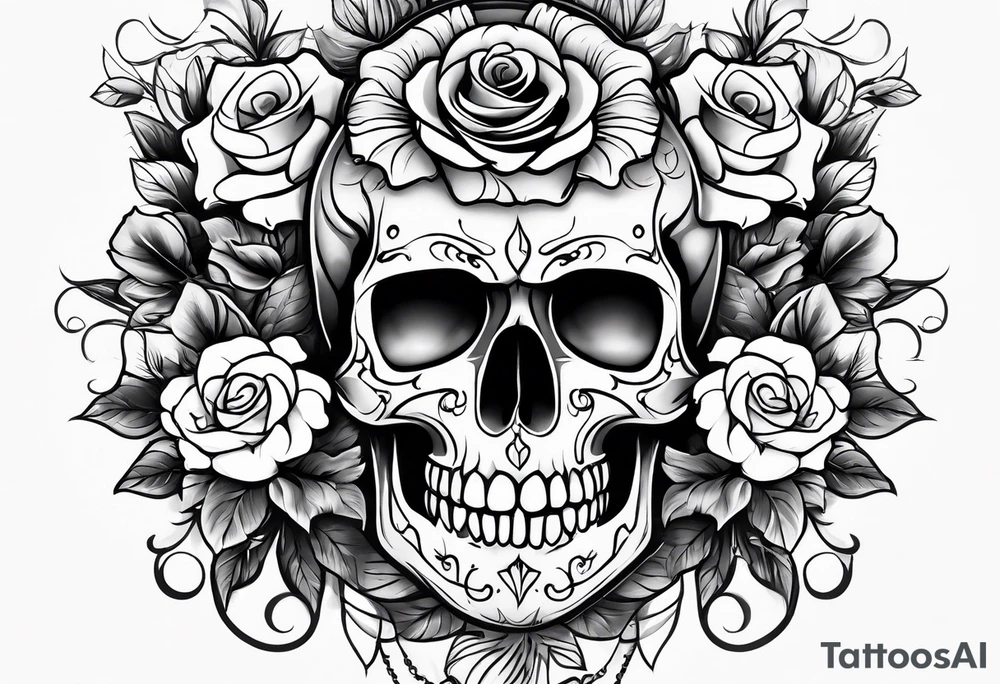 skull and roses tattoo idea