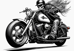 A skeleton riding a Harley motorbike also throwing a bomb at something tattoo idea