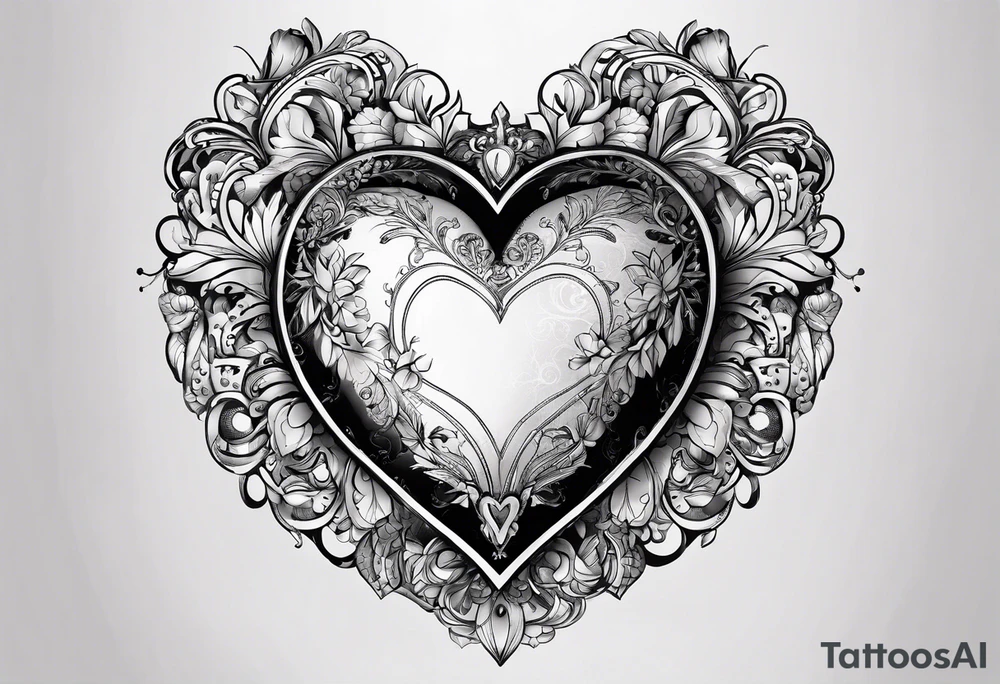 Make me a sketch of a heart that the heart creates makeup products like a blush brush or a mirror tattoo idea