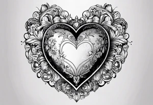 Make me a sketch of a heart that the heart creates makeup products like a blush brush or a mirror tattoo idea