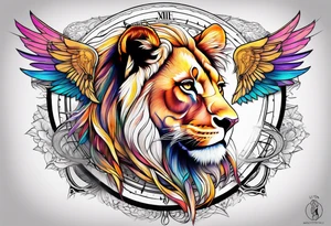Lioness with wings compass tattoo idea