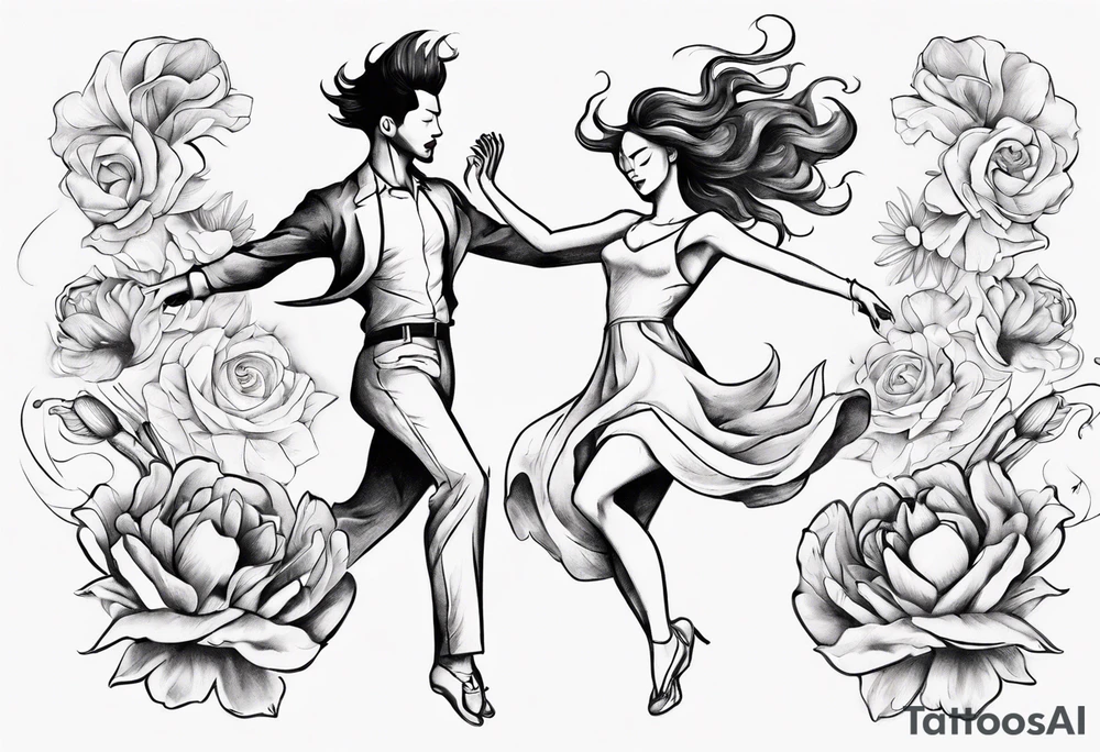 Dancing guy and girl into a flower tattoo idea