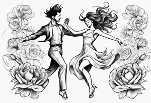 Dancing guy and girl into a flower tattoo idea
