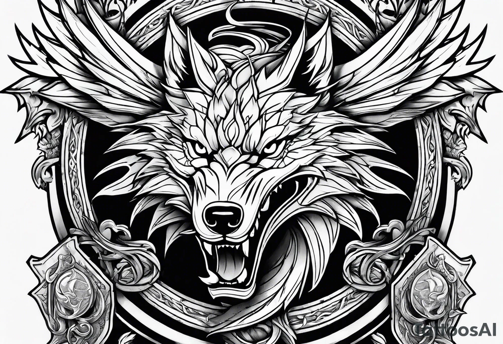 Valhalla sword shield dragon wolf tattoo idea