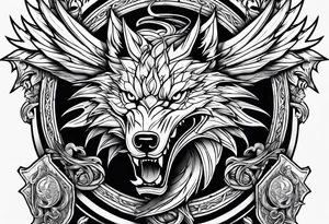 Valhalla sword shield dragon wolf tattoo idea