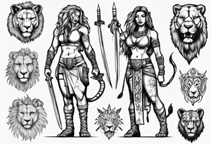 Lioness standing next to a warrior tattoo idea