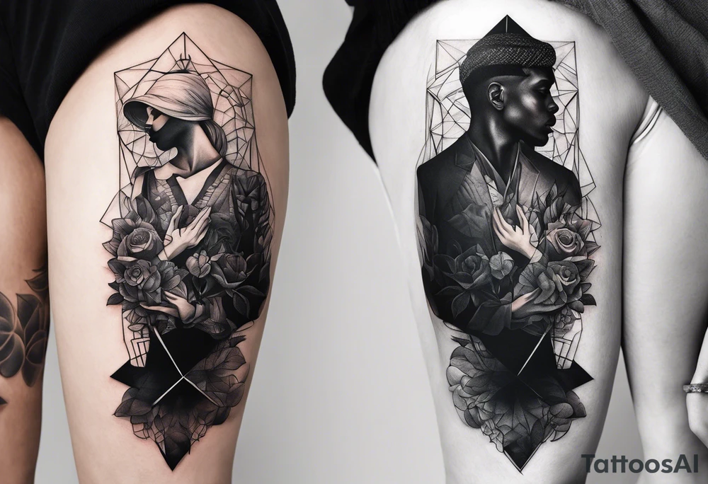 2 Black shadows of people standing over 2 black shadows of dead people tattoo idea