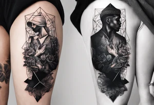 2 Black shadows of people standing over 2 black shadows of dead people tattoo idea