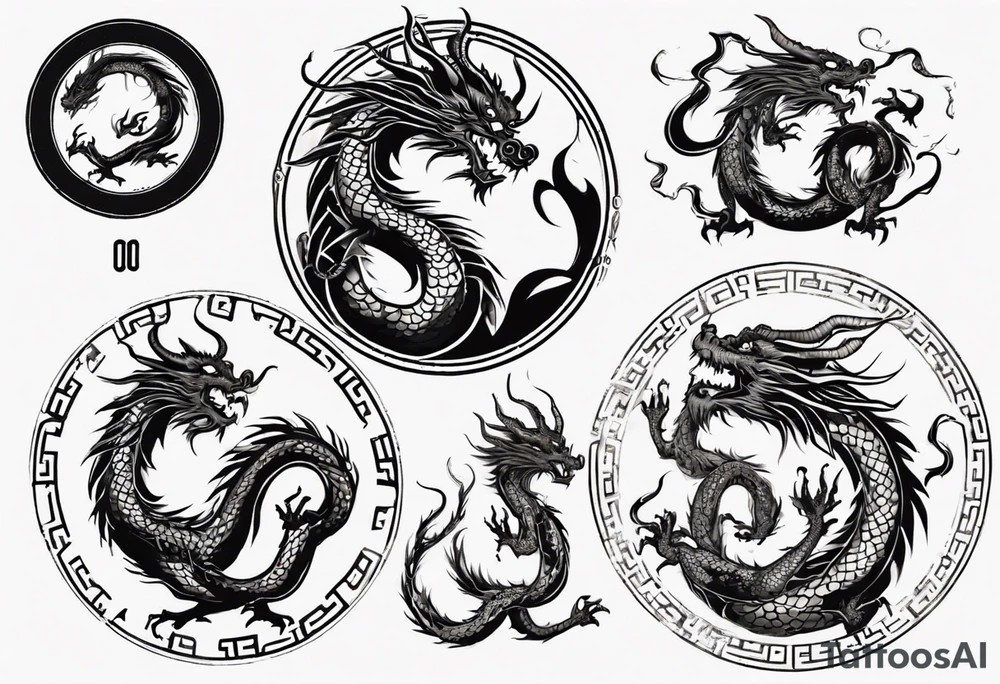 Chinese dragon in a circular shape with "02.03" written on its skin tattoo idea