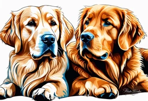 two dogs one is a dark colored golden retriever and the other is a light colored Labrador. They are happy. tattoo idea