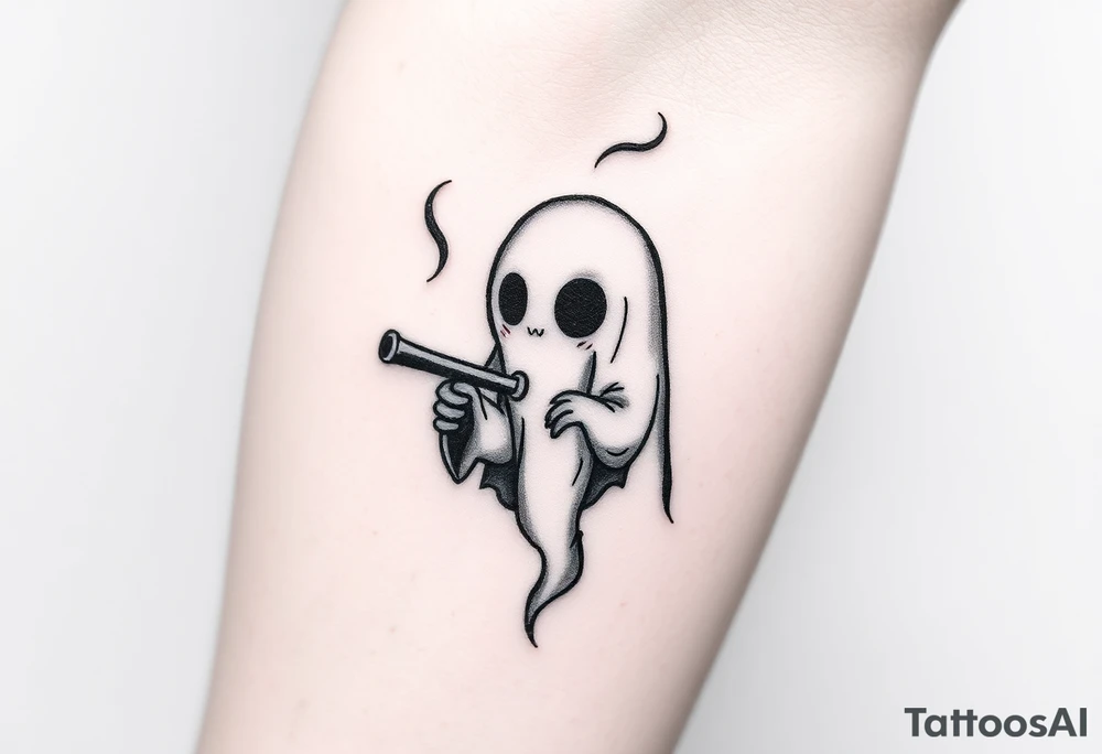 Cute ghost smoking a bong tattoo idea